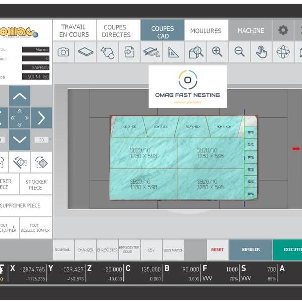 Interface de progammation pour l'optimisation du sciage et le relevé photographique - Omag Area cut